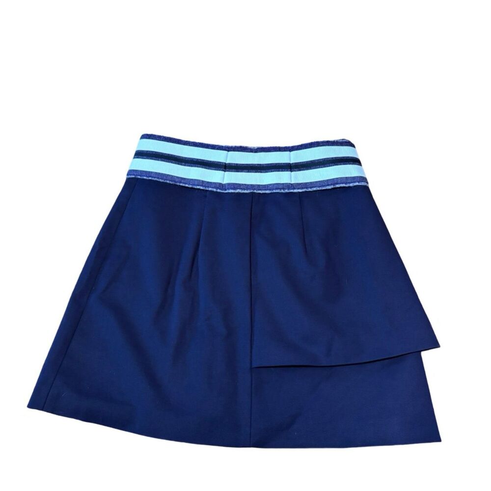 Kenzo Paris Asymmetric Layered Mini Skirt Navy Blue Striped Waistband FR 38 US 6